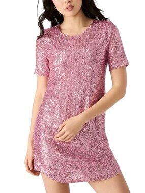 Betsey Johnson Pink Sequin High Low Shift Dress - Small